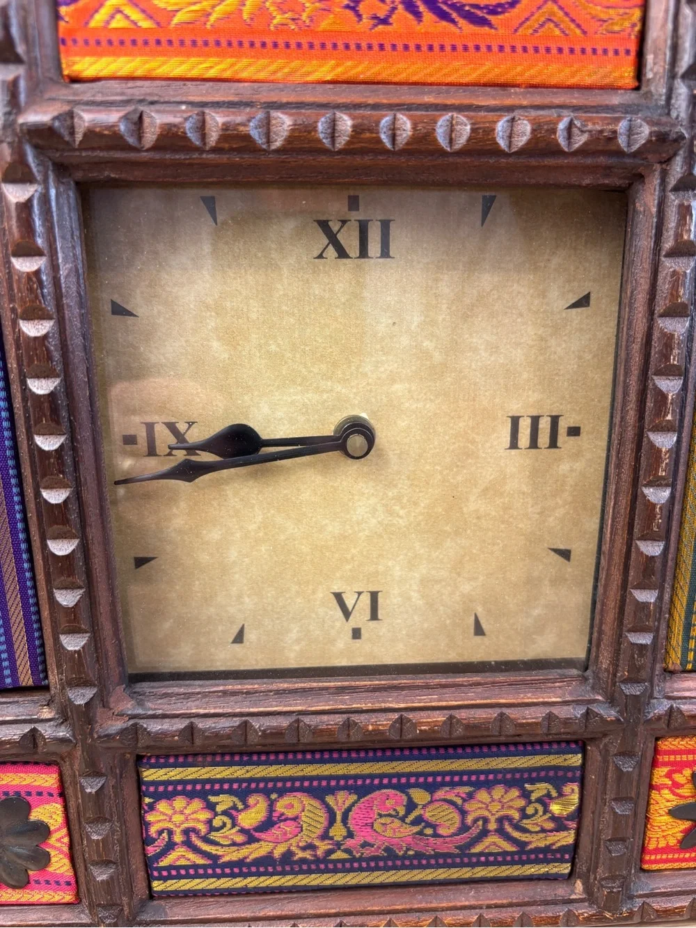 Case India Movement USA Wood Bohemian Style Quartz Clock WORKS!